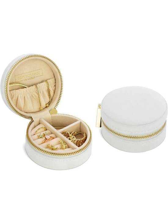 Accessories - Compact Velvet Travel Jewelry Box - Round Zipper Case for Rings, Earrings